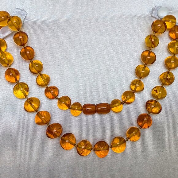 Vintage NOS NWOT Russian USSR Baltic Honey Amber Round Beads Beaded Necklace